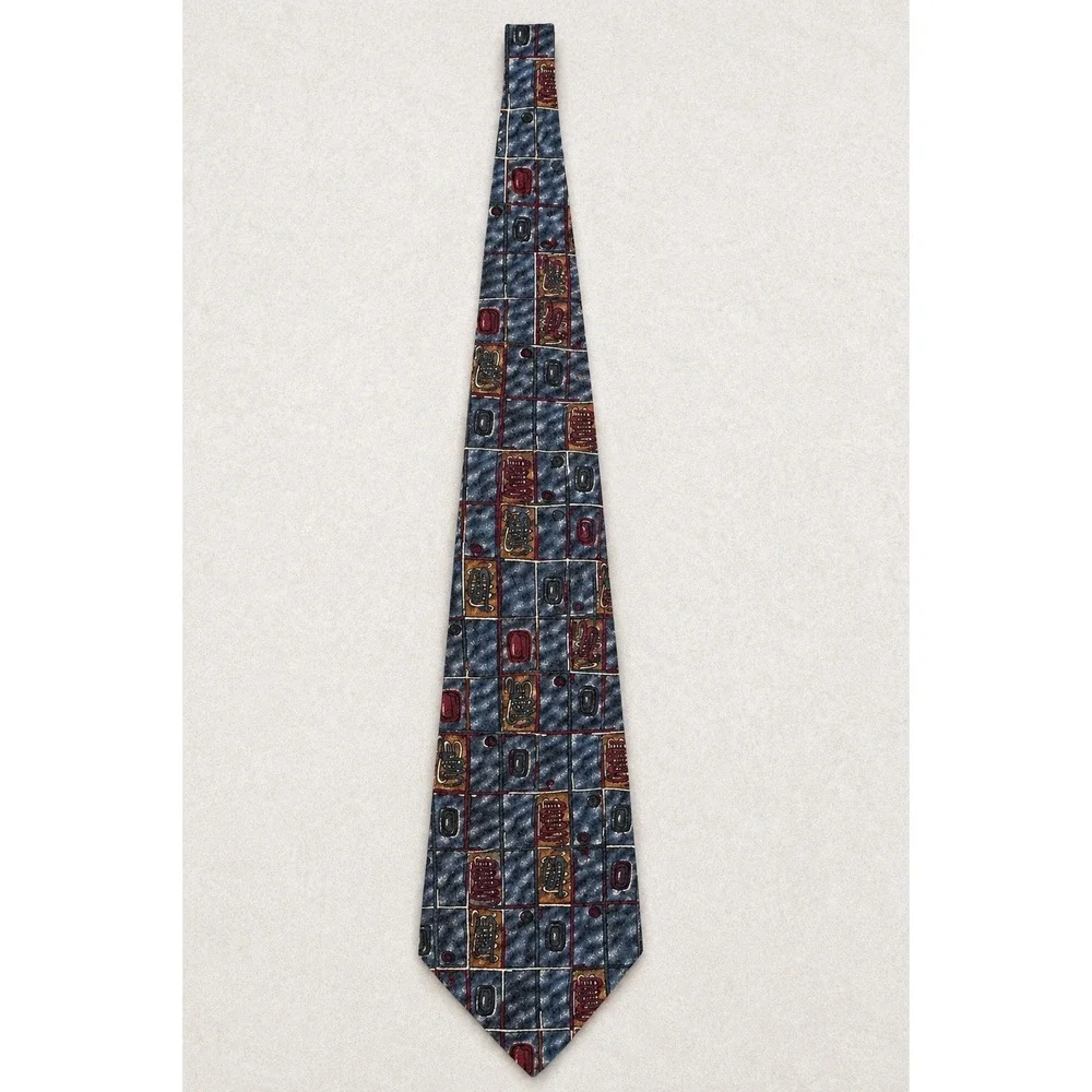 Bugatti Men's Silk Tie Made in Italy Abstract Geometric Blue Burgundy Necktie